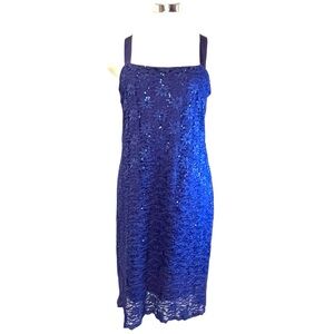Sequins Lace Cobalt Blue Event Cocktail Evening Dress